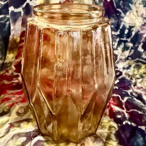 Vintage Diamond Brand DPS Glass Vase Depression Peach/Pink Geometric Design